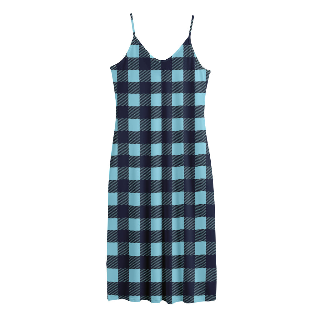 Blue Buffalo Check Pattern Print Jersey Midi Cami Dress