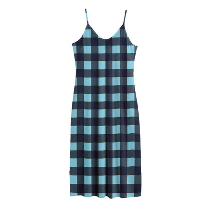 Blue Buffalo Check Pattern Print Jersey Midi Cami Dress