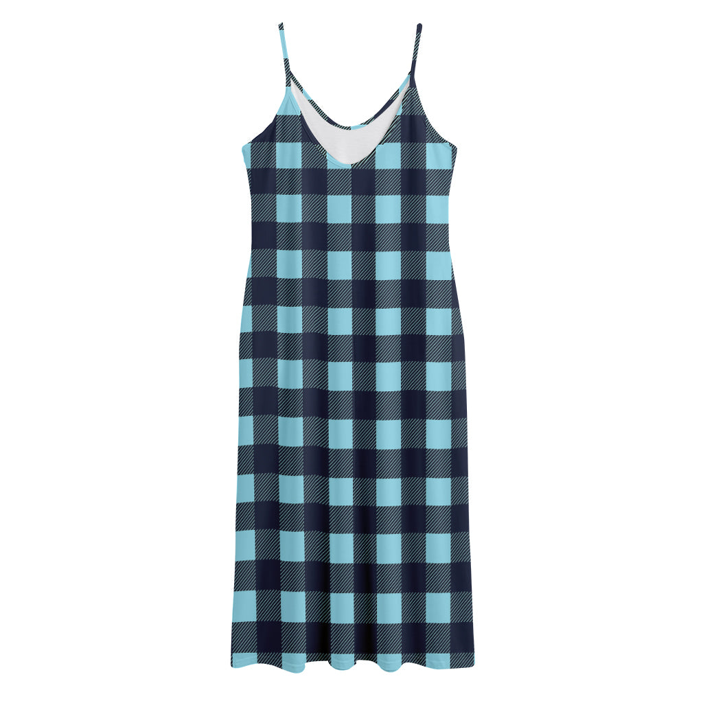 Blue Buffalo Check Pattern Print Jersey Midi Cami Dress