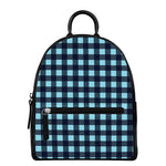 Blue Buffalo Check Pattern Print Leather Backpack