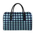 Blue Buffalo Check Pattern Print Leather Duffel Bag