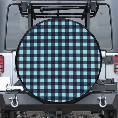 Blue Buffalo Check Pattern Print Leather Spare Tire Cover