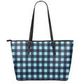 Blue Buffalo Check Pattern Print Leather Tote Bag With Zipper