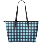 Blue Buffalo Check Pattern Print Leather Tote Bag