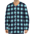 Blue Buffalo Check Pattern Print Long Sleeve Baseball Jersey