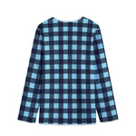 Blue Buffalo Check Pattern Print Long Sleeve Short Coat