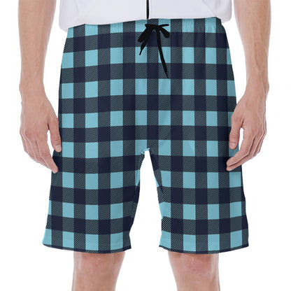 Blue Buffalo Check Pattern Print Men's Beach Shorts