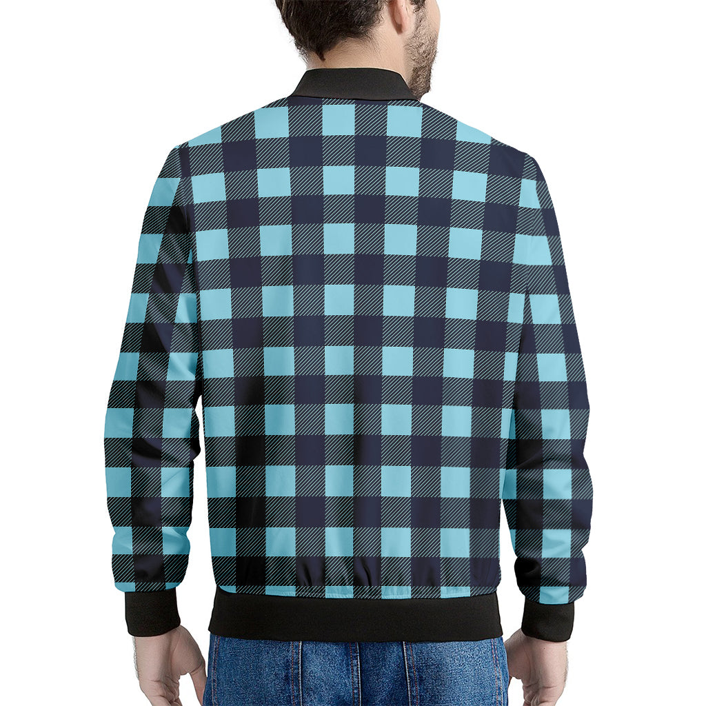 Blue Buffalo Check Pattern Print Men's Bomber Jacket