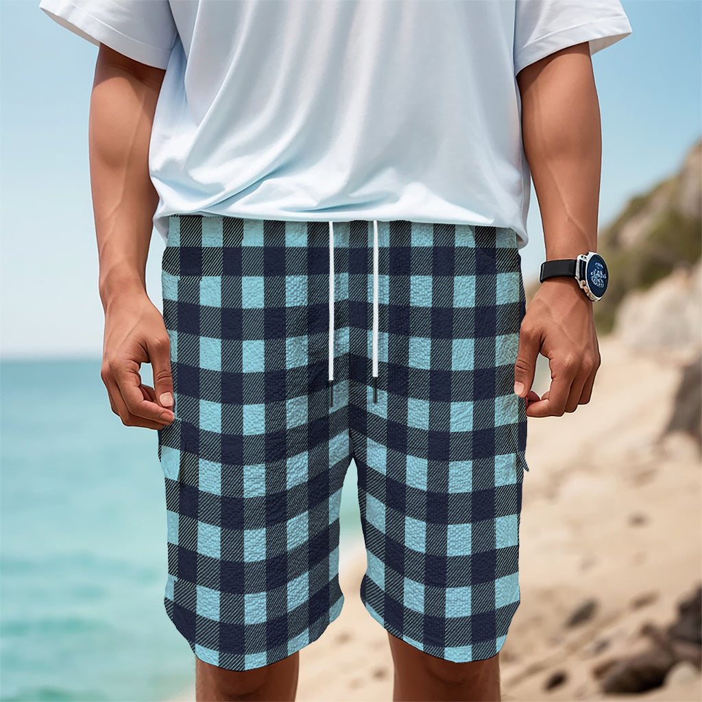 Blue Buffalo Check Pattern Print Men's Cargo Shorts