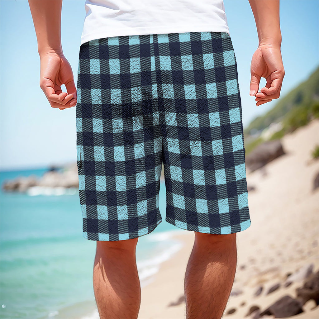 Blue Buffalo Check Pattern Print Men's Cargo Shorts