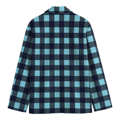 Blue Buffalo Check Pattern Print Men's Cotton Blazer