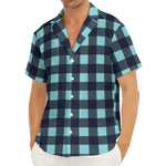 Blue Buffalo Check Pattern Print Men's Deep V-Neck Shirt