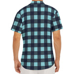 Blue Buffalo Check Pattern Print Men's Deep V-Neck Shirt