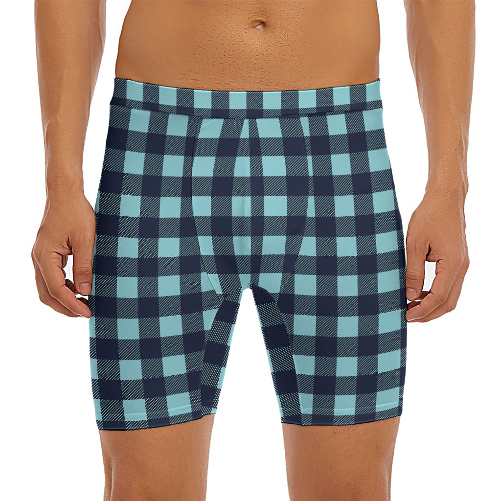 Blue Buffalo Check Pattern Print Men's Long Boxer Briefs