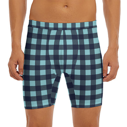 Blue Buffalo Check Pattern Print Men's Long Boxer Briefs