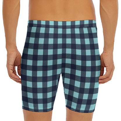 Blue Buffalo Check Pattern Print Men's Long Boxer Briefs