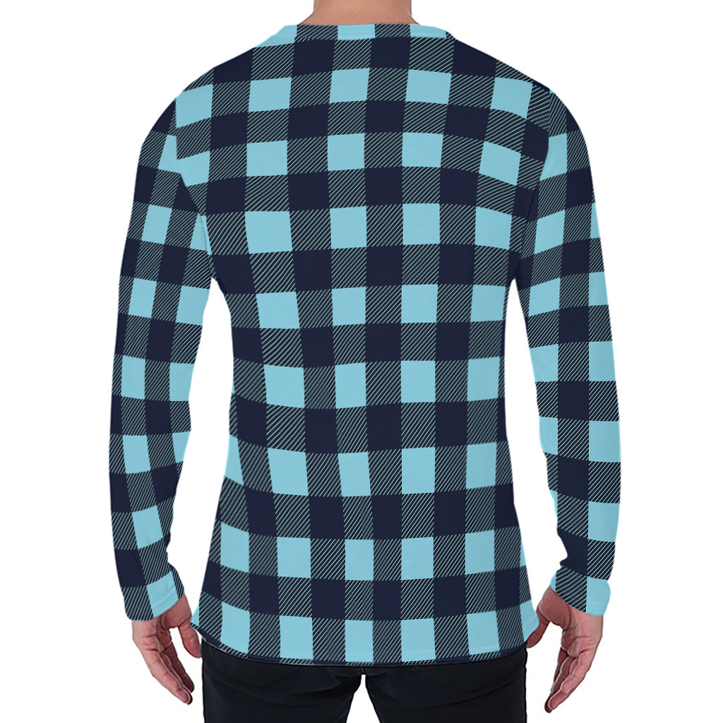 Blue Buffalo Check Pattern Print Men's Long Sleeve T-Shirt