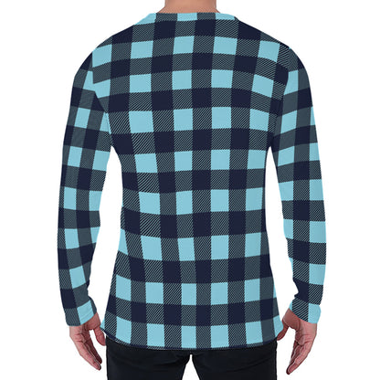 Blue Buffalo Check Pattern Print Men's Long Sleeve T-Shirt