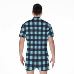 Blue Buffalo Check Pattern Print Men's Rompers