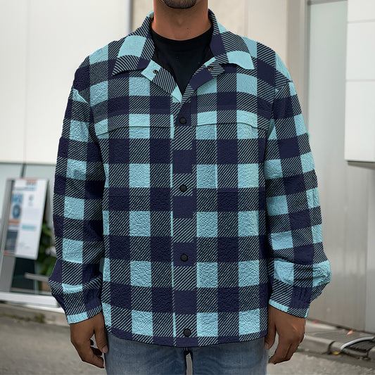Blue Buffalo Check Pattern Print Men's Shirt Jacket