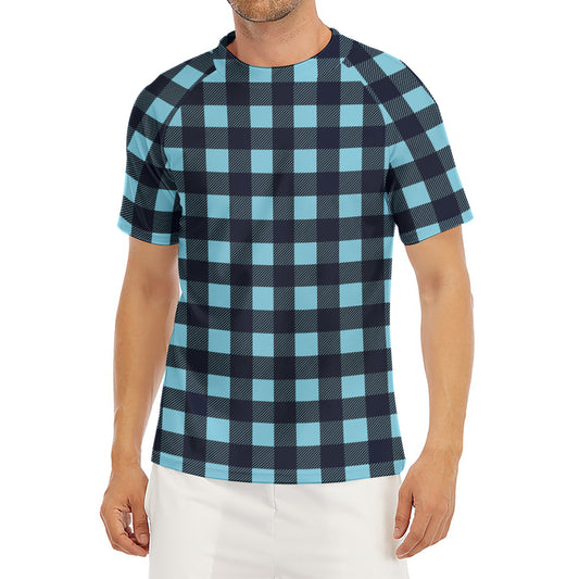 Blue Buffalo Check Pattern Print Men's Short Sleeve Rash Guard
