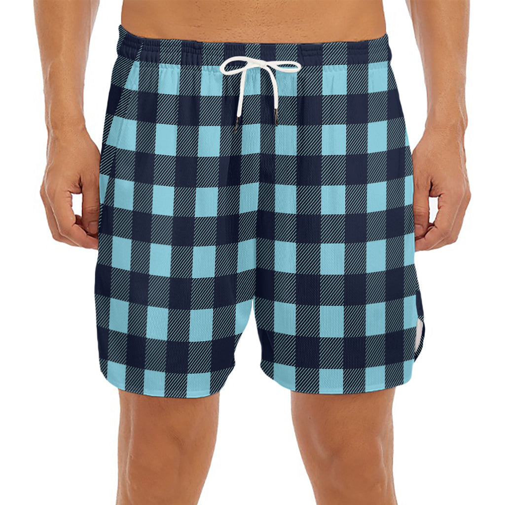 Blue Buffalo Check Pattern Print Men's Split Running Shorts