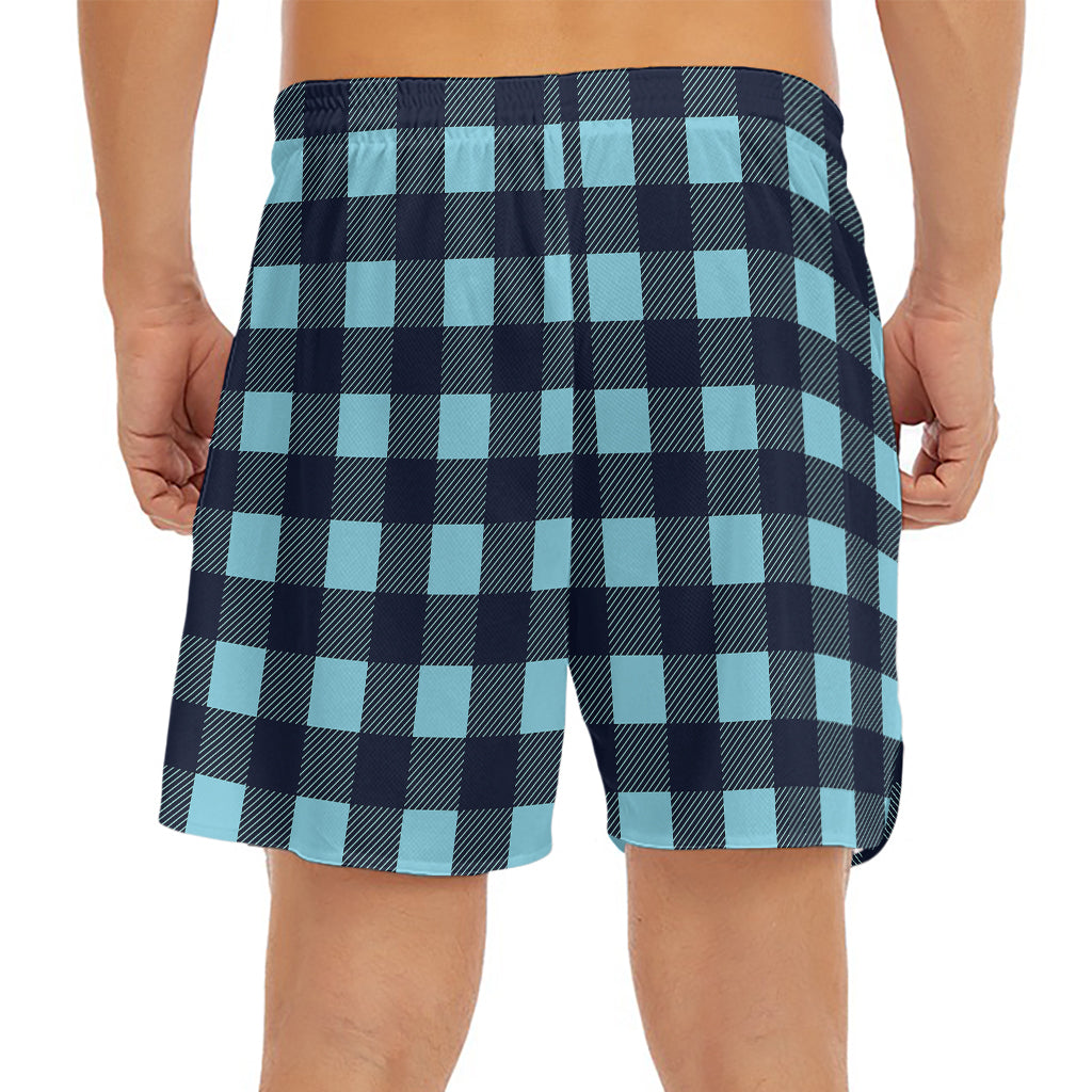 Blue Buffalo Check Pattern Print Men's Split Running Shorts