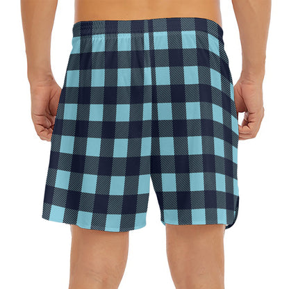 Blue Buffalo Check Pattern Print Men's Split Running Shorts