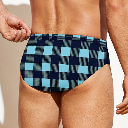 Blue Buffalo Check Pattern Print Men's Swim Briefs