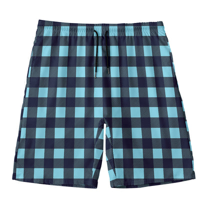 Blue Buffalo Check Pattern Print Men's Swim Trunks