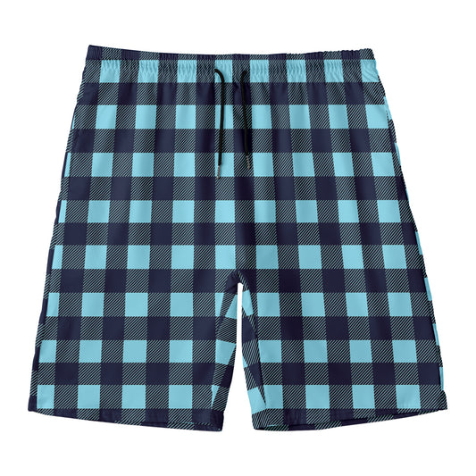 Blue Buffalo Check Pattern Print Men's Swim Trunks