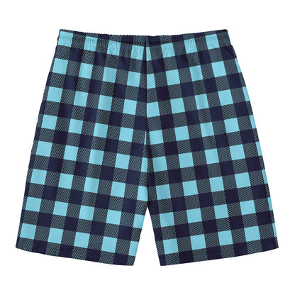 Blue Buffalo Check Pattern Print Men's Swim Trunks