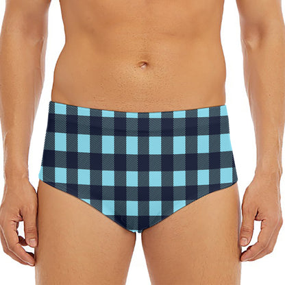 Blue Buffalo Check Pattern Print Men's Triangle Swim Briefs