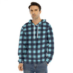 Blue Buffalo Check Pattern Print Men's Velvet Pullover Hoodie