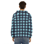 Blue Buffalo Check Pattern Print Men's Velvet Pullover Hoodie
