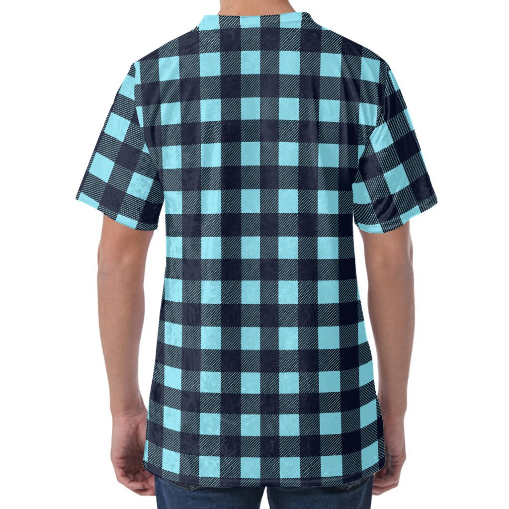 Blue Buffalo Check Pattern Print Men's Velvet T-Shirt