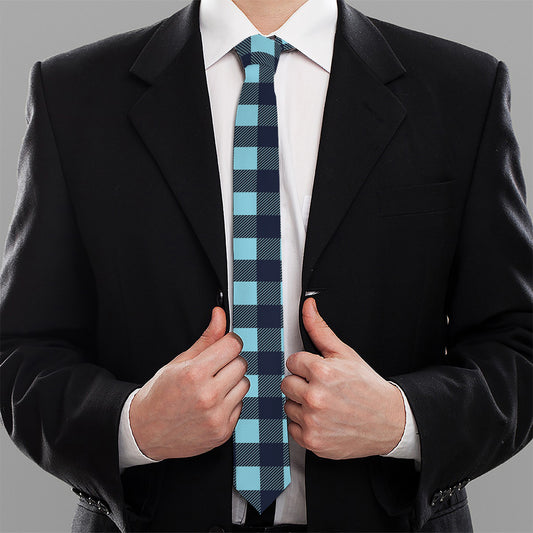 Blue Buffalo Check Pattern Print Necktie