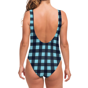 Blue Buffalo Check Pattern Print One Piece Swimsuit