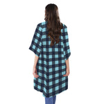 Blue Buffalo Check Pattern Print Open Front Beach Cover Up