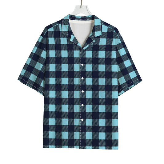 Blue Buffalo Check Pattern Print Rayon Hawaiian Shirt