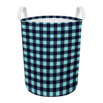 Blue Buffalo Check Pattern Print Round Laundry Basket