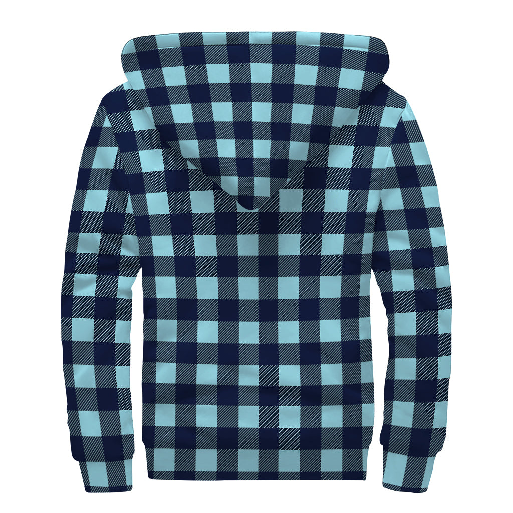 Blue Buffalo Check Pattern Print Sherpa Lined Zip Up Hoodie