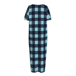 Blue Buffalo Check Pattern Print Short Sleeve Long Nightdress
