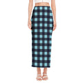 Blue Buffalo Check Pattern Print Side Slit Maxi Skirt
