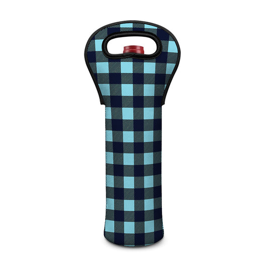 Blue Buffalo Check Pattern Print Single Neoprene Wine Tote