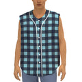 Blue Buffalo Check Pattern Print Sleeveless Baseball Jersey