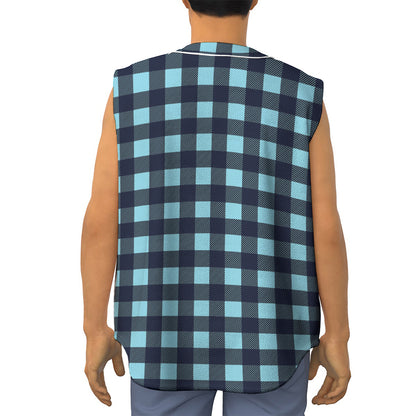 Blue Buffalo Check Pattern Print Sleeveless Baseball Jersey