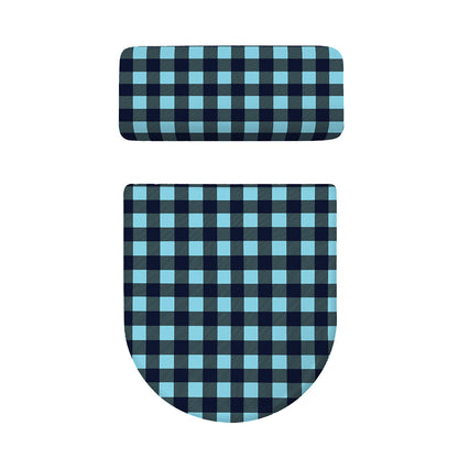 Blue Buffalo Check Pattern Print Toilet Lid And Tank Cover Set