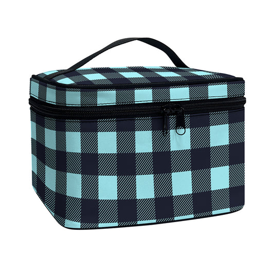 Blue Buffalo Check Pattern Print Travel Makeup Bag