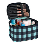 Blue Buffalo Check Pattern Print Travel Makeup Bag